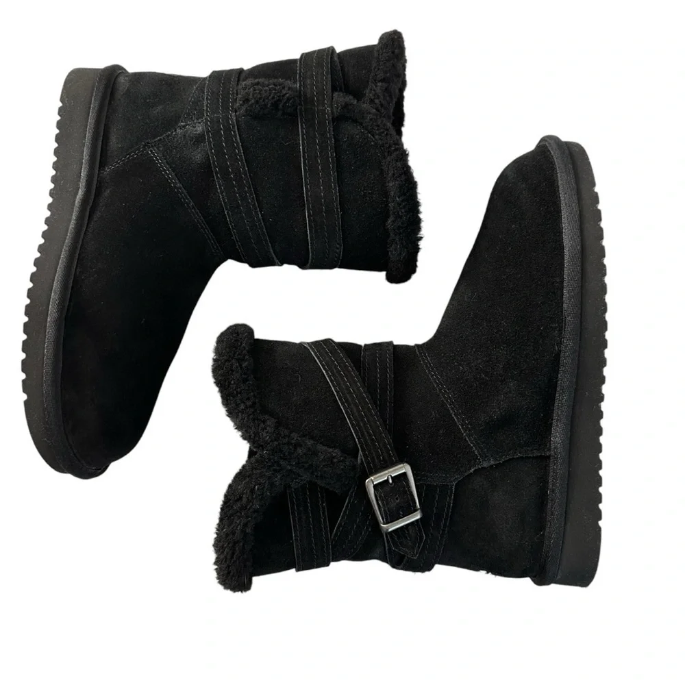 Koolaburra Darlene Short Black Suede Boots Faux Fur Lined Size 7